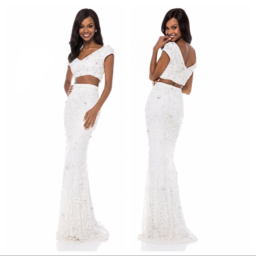 Sherri Hill White 2 Piece Beaded Dress 51734